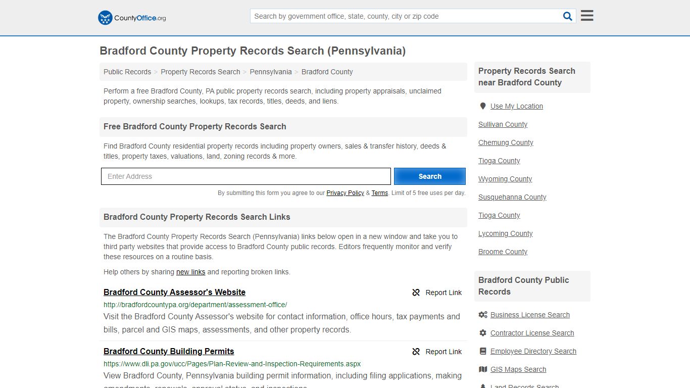 Property Records Search - Bradford County, PA (Assessments ...